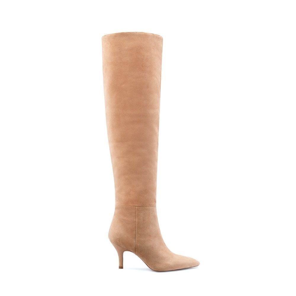 FLOR DE MARIA $595 Milly Blush Heeled Over knee Boots in suede